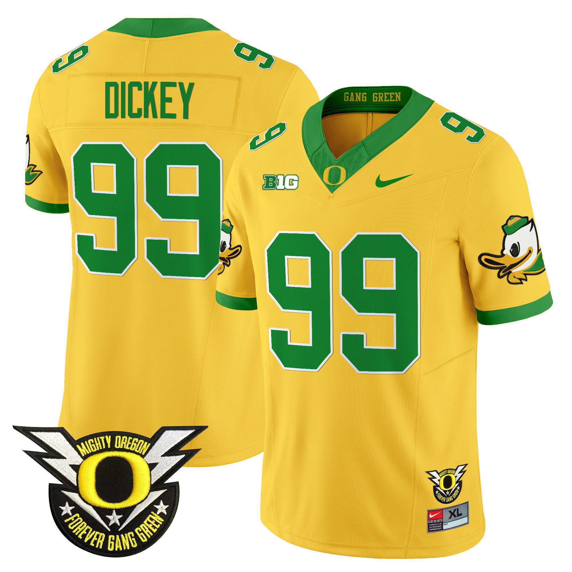 Men Oregon Ducks #99 Dickey Yellow 2024 Nike Forever Gang Green & BIG Patch Vapor Limited NCAA Jersey